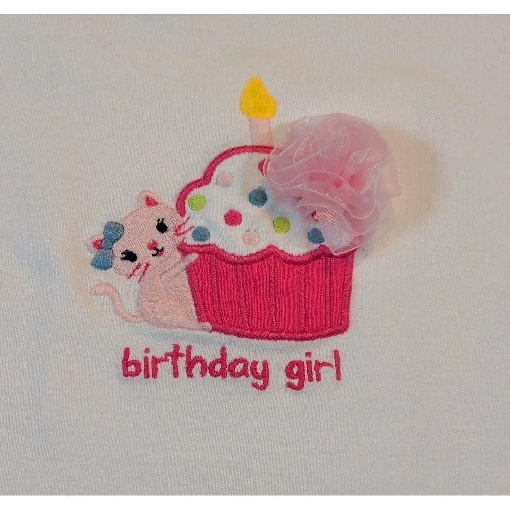 Gymboree Birthday Girl Make A Wish Size 5  Top & Shorts Pink White Cat Cupcake